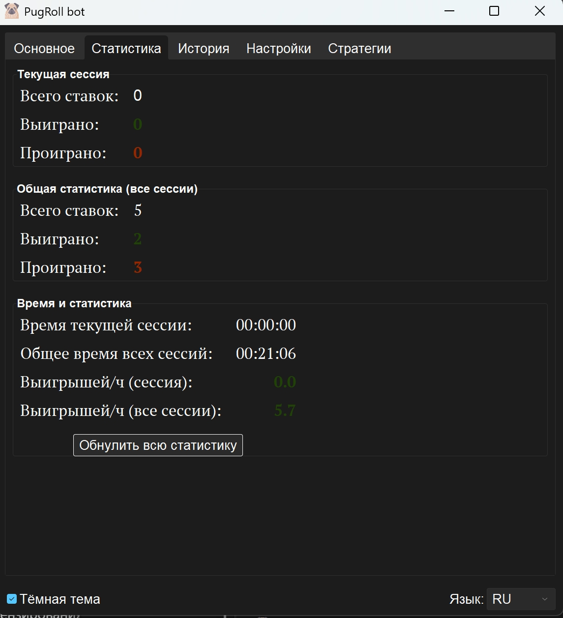 Вкладка Статистика